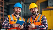 Operai con attrezzatura di sicurezza sul lavoro