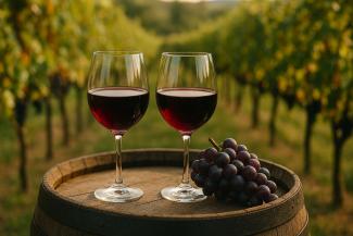 Calici di vino nella vigna di un enoturismo