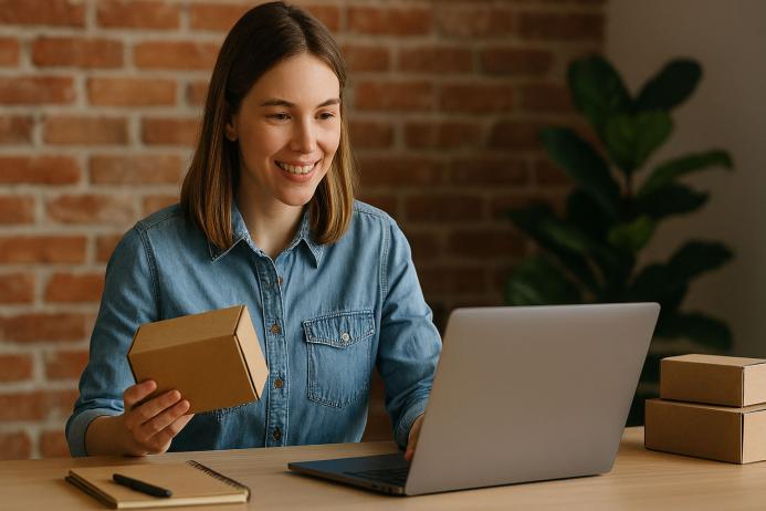 Imprenditrice che dopo lo sviluppo di un sito web e-commerce trova opportunità