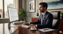 Elegante imprenditore giovane che lavora in ufficio